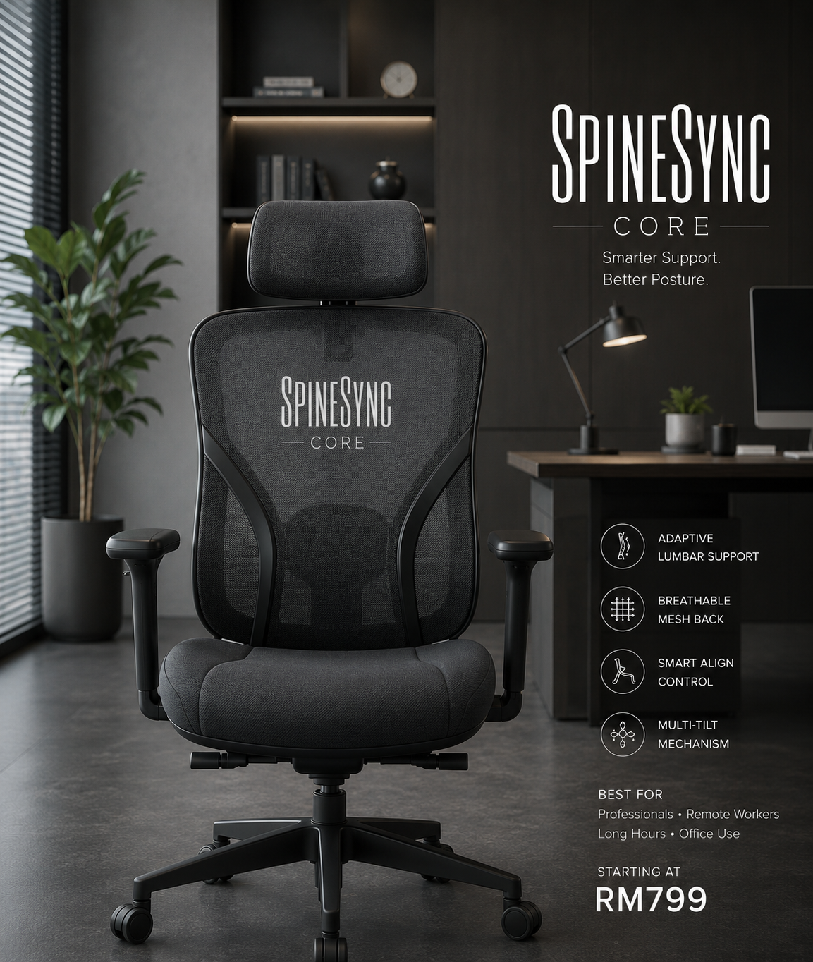 SpineSync Core  |Smart Ergonomic Office Chair