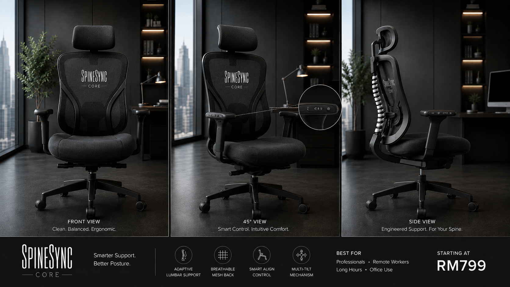 SpineSync Core  |Smart Ergonomic Office Chair
