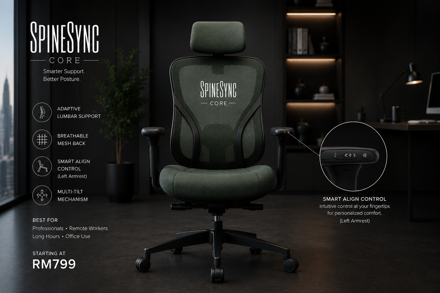 SpineSync Core  |Smart Ergonomic Office Chair