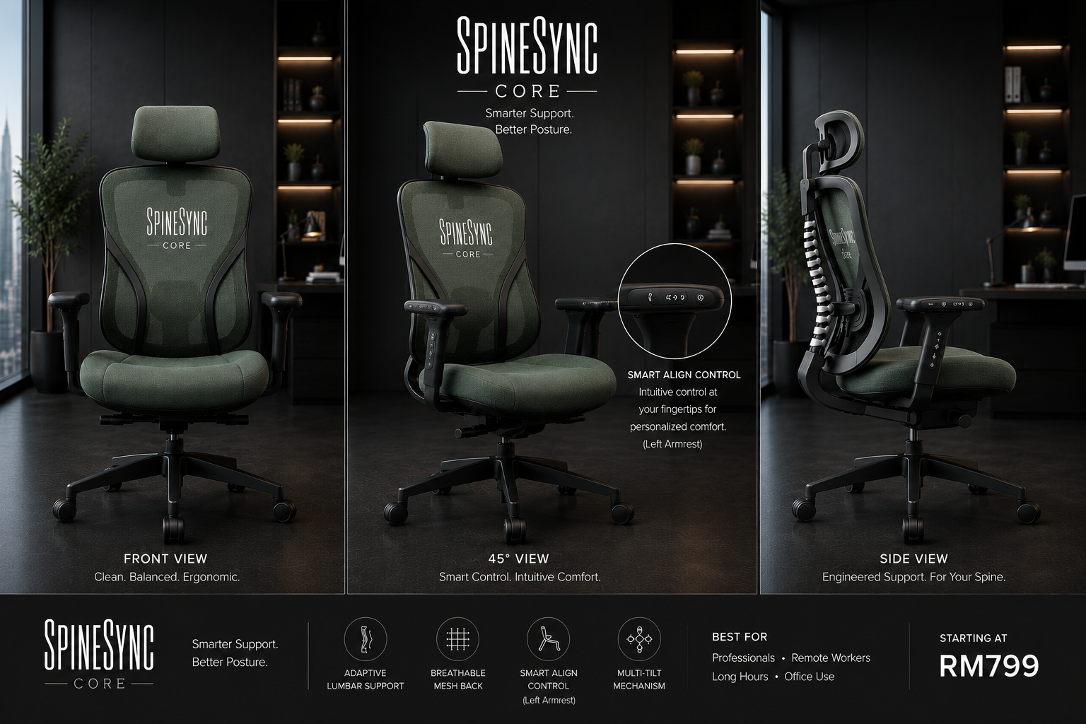 SpineSync Core  |Smart Ergonomic Office Chair